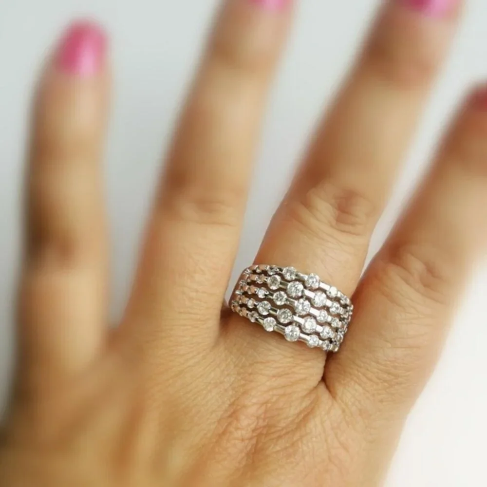 CZ Multi Row dome ring in 14k Gold Overlay Size 10
